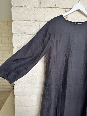 EVERLANE Black Long Sleeve Linen Midi Dress
